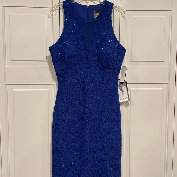 Nightway Royal Blue Lace Sequin Evening Dress (Size 6) - Picture 5 of 7